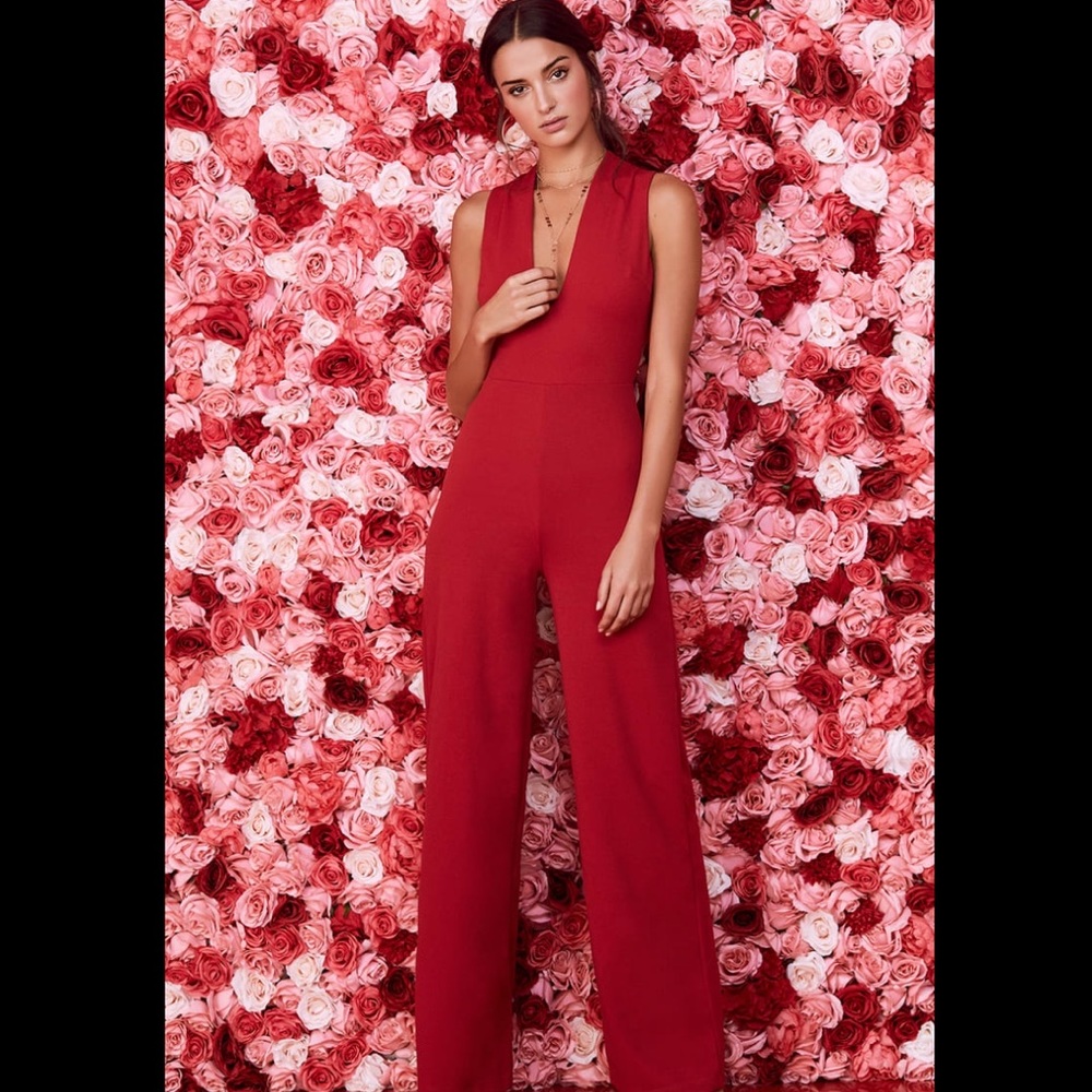 Thinking Out Loud Red Backless Jumpsuit lulu’s